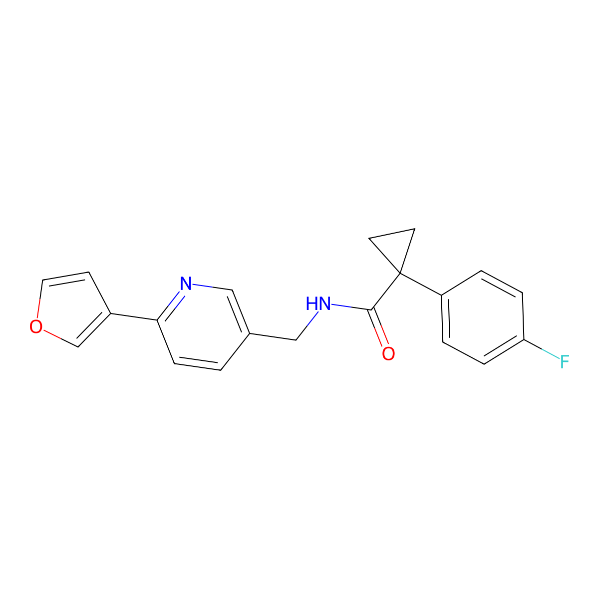 1-(4-fluorophenyl)-N-((6-(furan-3-yl)pyridin-3-yl)methyl)cyclopropanecarboxamide molecular structure, CAS 2034561-33-4
