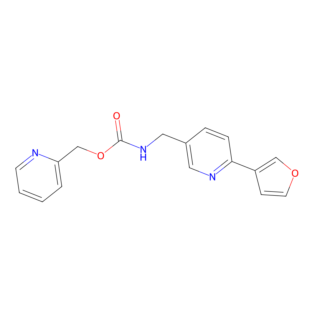 Pyridin-2-ylmethyl ((6-(furan-3-yl)pyridin-3-yl)methyl)carbamate molecular structure, CAS 2034561-38-9