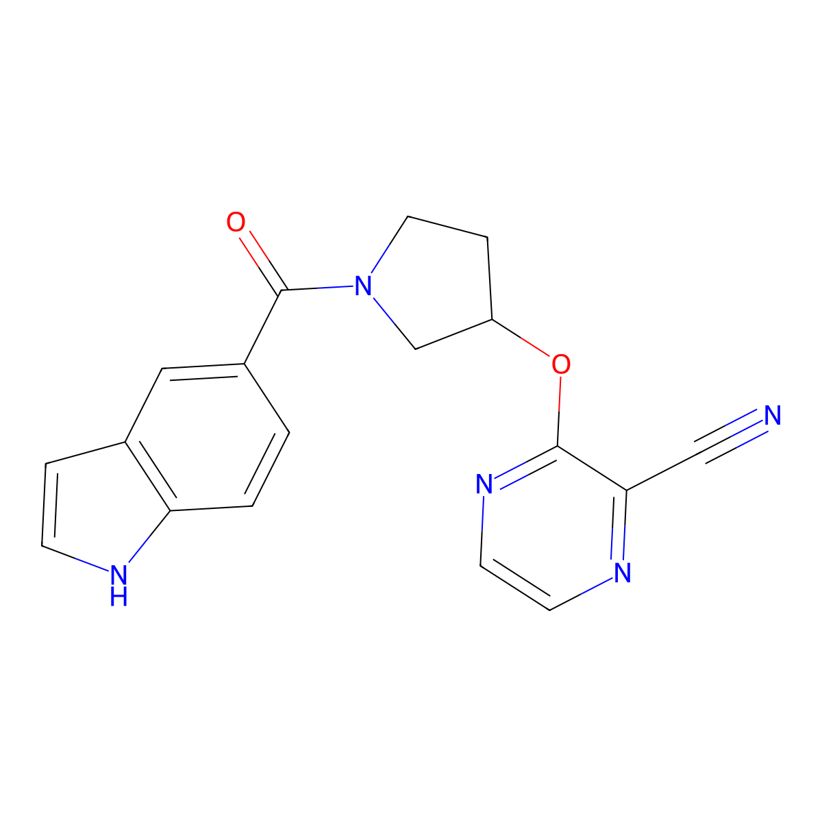3-{[1-(1H-indole-5-carbonyl)pyrrolidin-3-yl]oxy}pyrazine-2-carbonitrile molecular structure, CAS 2034561-40-3