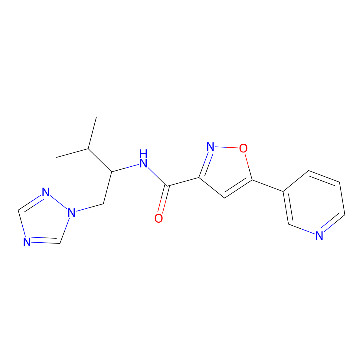 N-(3-methyl-1-(1H-1,2,4-triazol-1-yl)butan-2-yl)-5-(pyridin-3-yl)isoxazole-3-carboxamide molecular structure, CAS 2034561-41-4