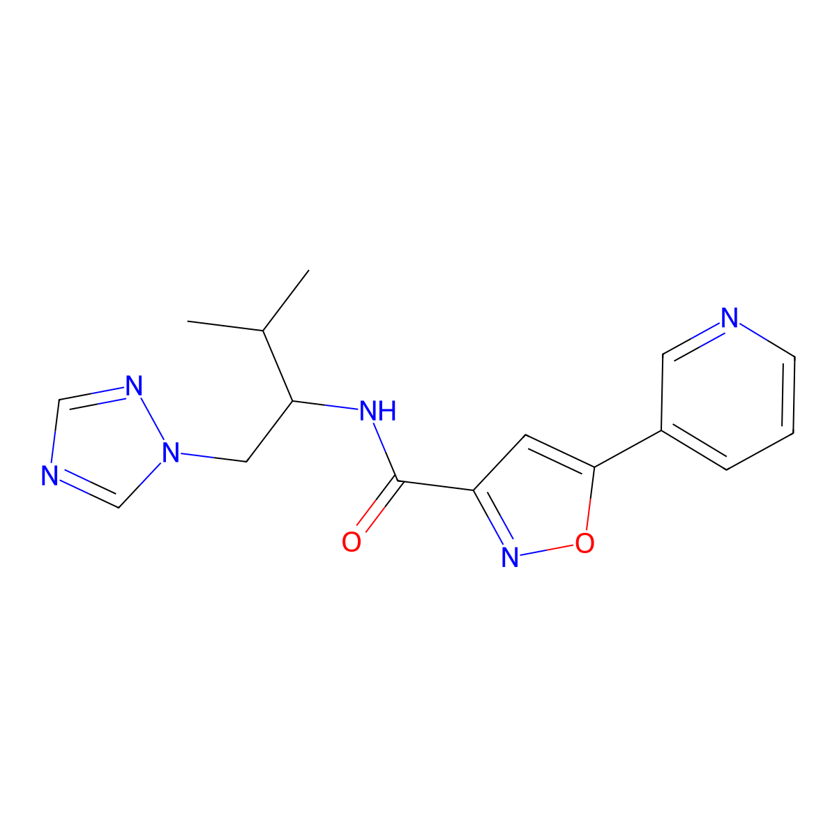 N-(3-methyl-1-(1H-1,2,4-triazol-1-yl)butan-2-yl)-5-(pyridin-3-yl)isoxazole-3-carboxamide molecular structure, CAS 2034561-41-4