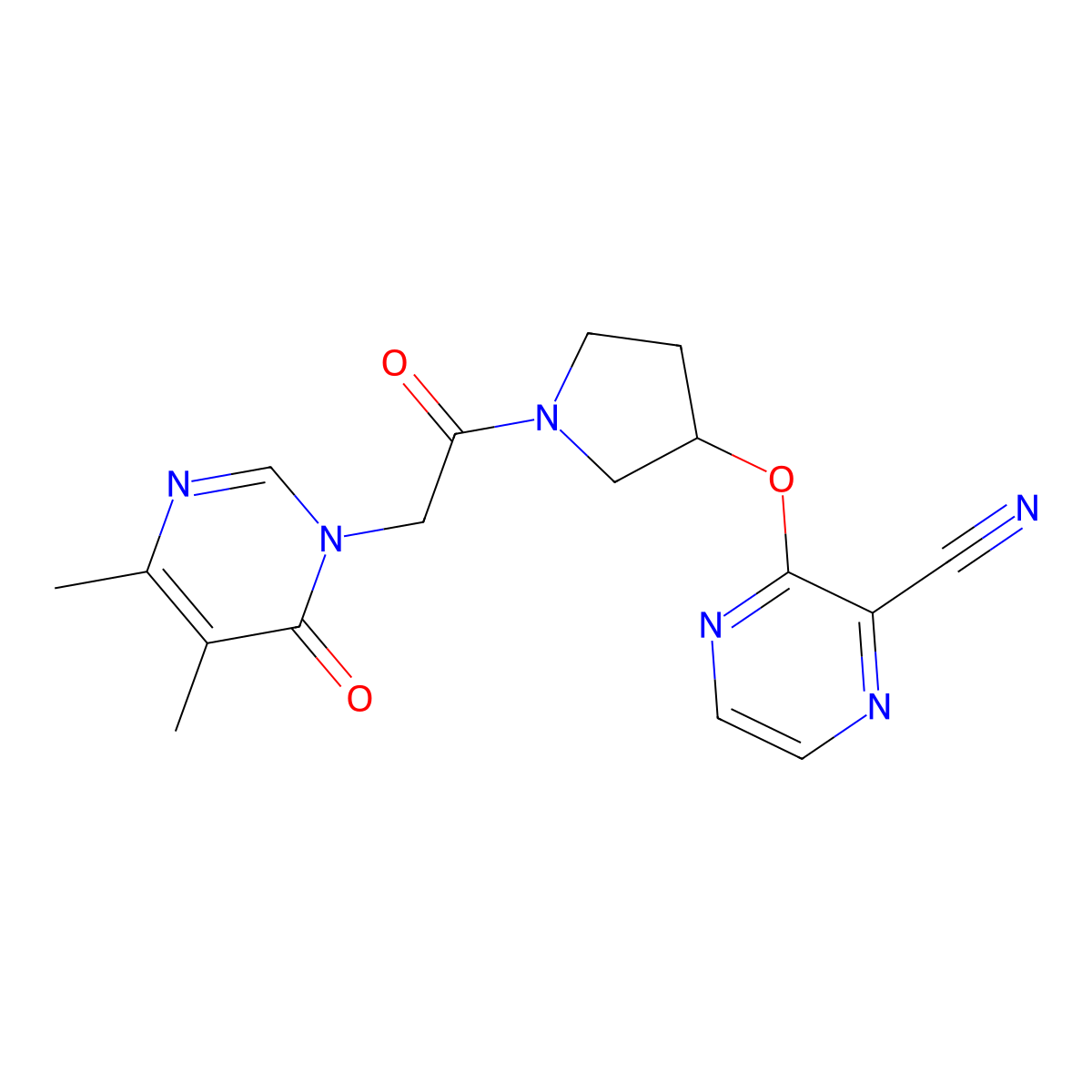 3-((1-(2-(4,5-dimethyl-6-oxopyrimidin-1(6H)-yl)acetyl)pyrrolidin-3-yl)oxy)pyrazine-2-carbonitrile molecular structure, CAS 2034561-45-8