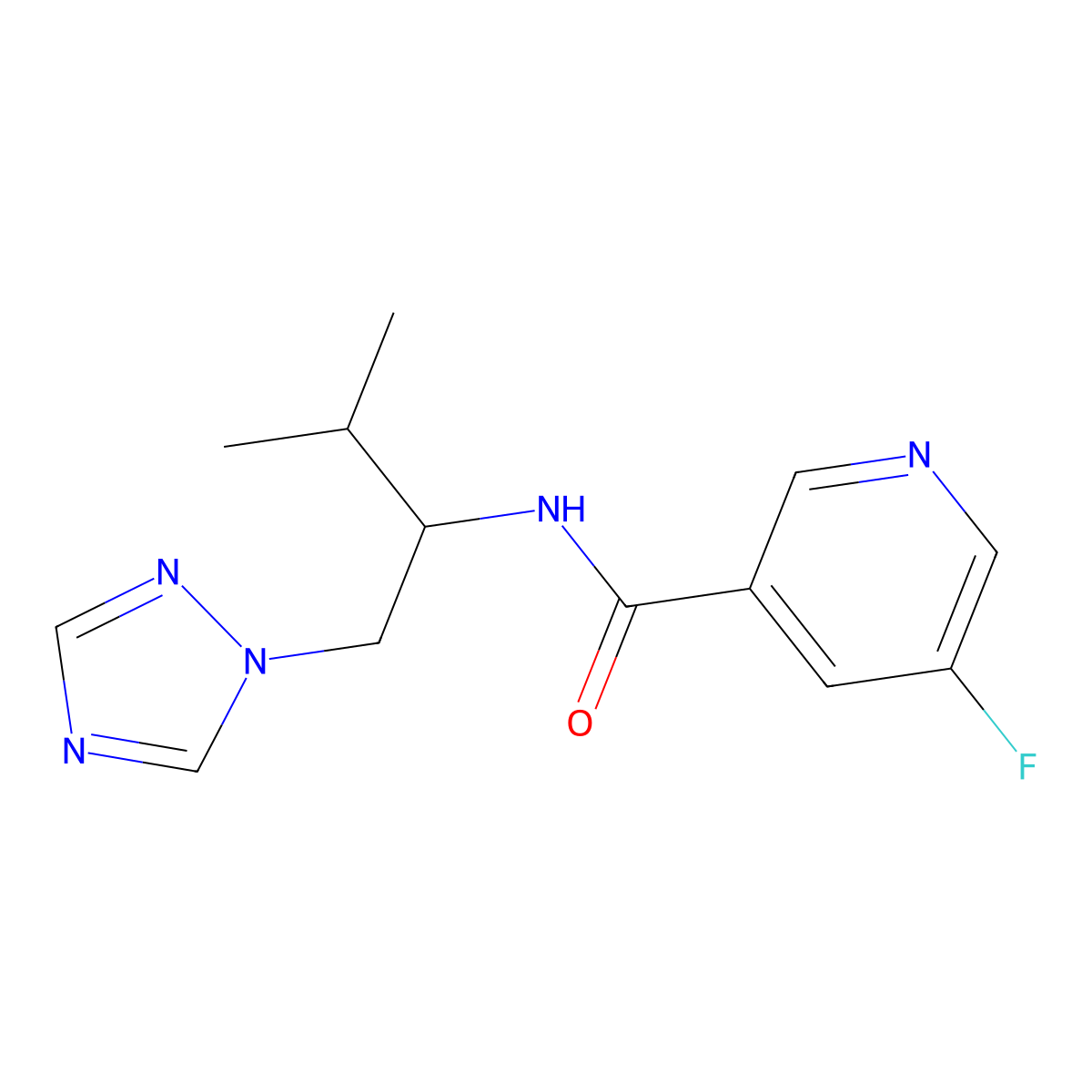 5-fluoro-N-[3-methyl-1-(1H-1,2,4-triazol-1-yl)butan-2-yl]pyridine-3-carboxamide molecular structure, CAS 2034561-46-9