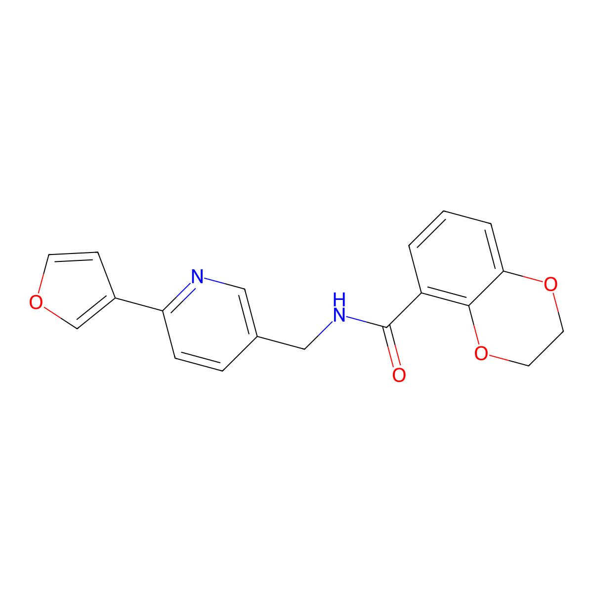 N-((6-(furan-3-yl)pyridin-3-yl)methyl)-2,3-dihydrobenzo[b][1,4]dioxine-5-carboxamide molecular structure, CAS 2034561-47-0