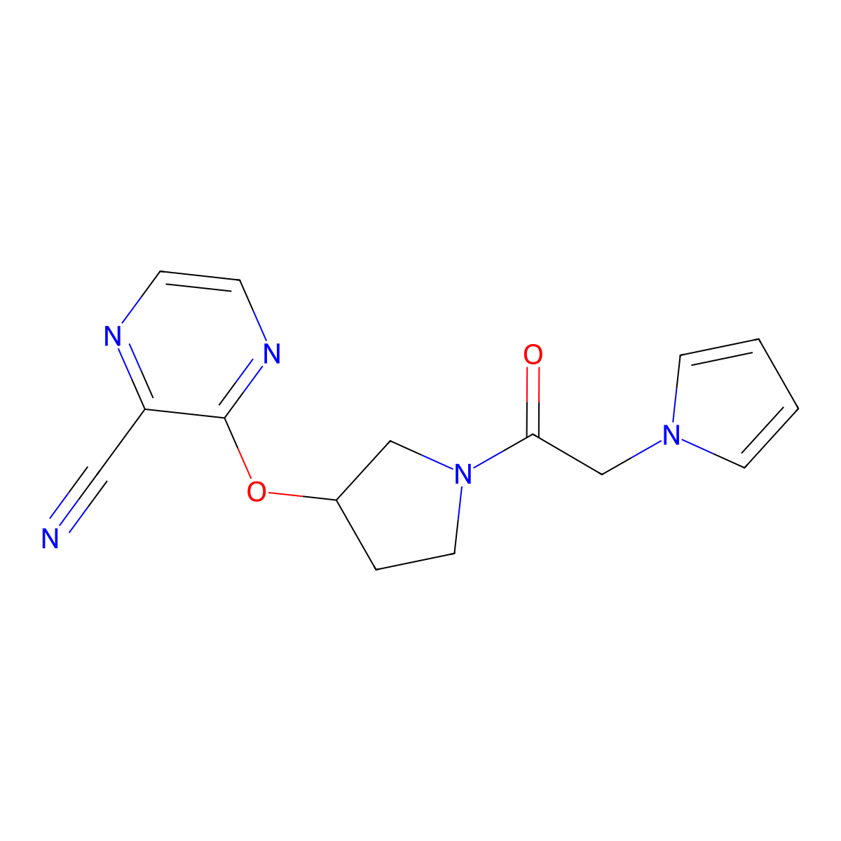 3-((1-(2-(1H-pyrrol-1-yl)acetyl)pyrrolidin-3-yl)oxy)pyrazine-2-carbonitrile molecular structure, CAS 2034561-49-2