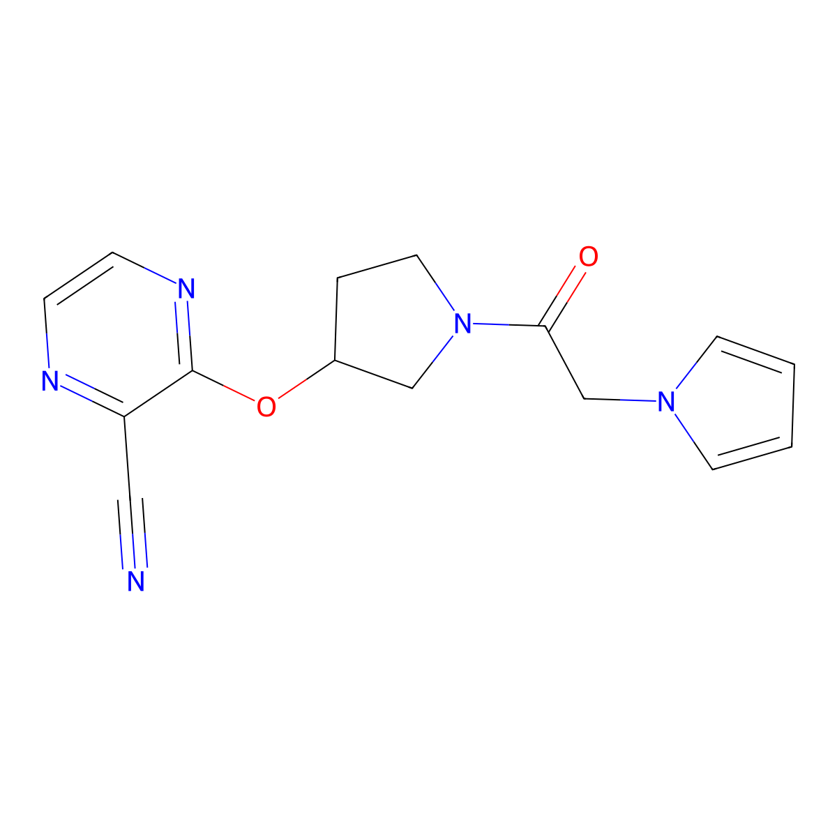 3-((1-(2-(1H-pyrrol-1-yl)acetyl)pyrrolidin-3-yl)oxy)pyrazine-2-carbonitrile molecular structure, CAS 2034561-49-2