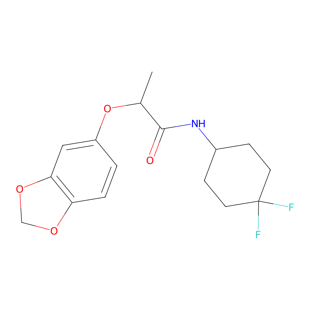 2-(benzo[d][1,3]dioxol-5-yloxy)-N-(4,4-difluorocyclohexyl)propanamide molecular structure, CAS 2034561-53-8