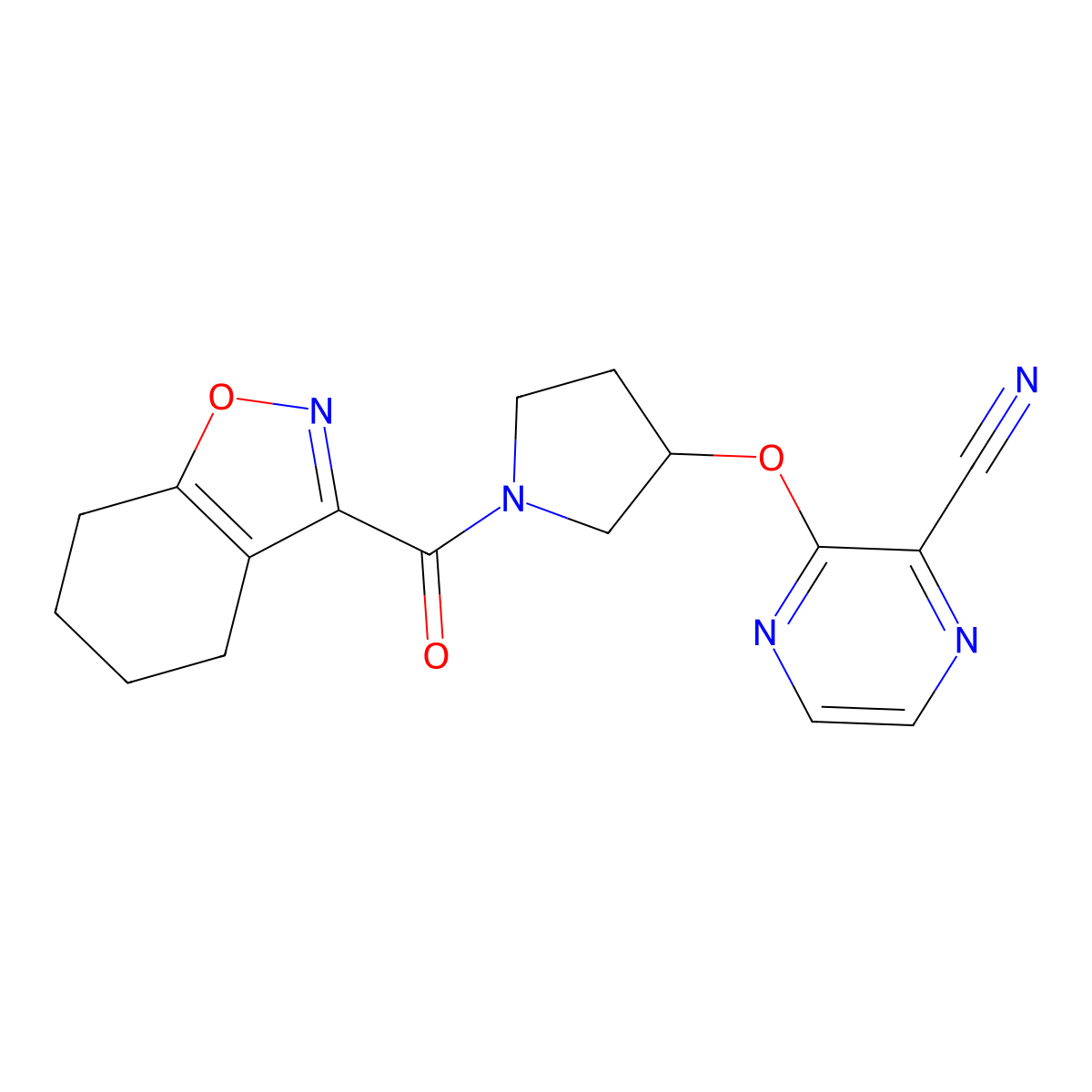 3-((1-(4,5,6,7-Tetrahydrobenzo[d]isoxazole-3-carbonyl)pyrrolidin-3-yl)oxy)pyrazine-2-carbonitrile molecular structure, CAS 2034561-56-1