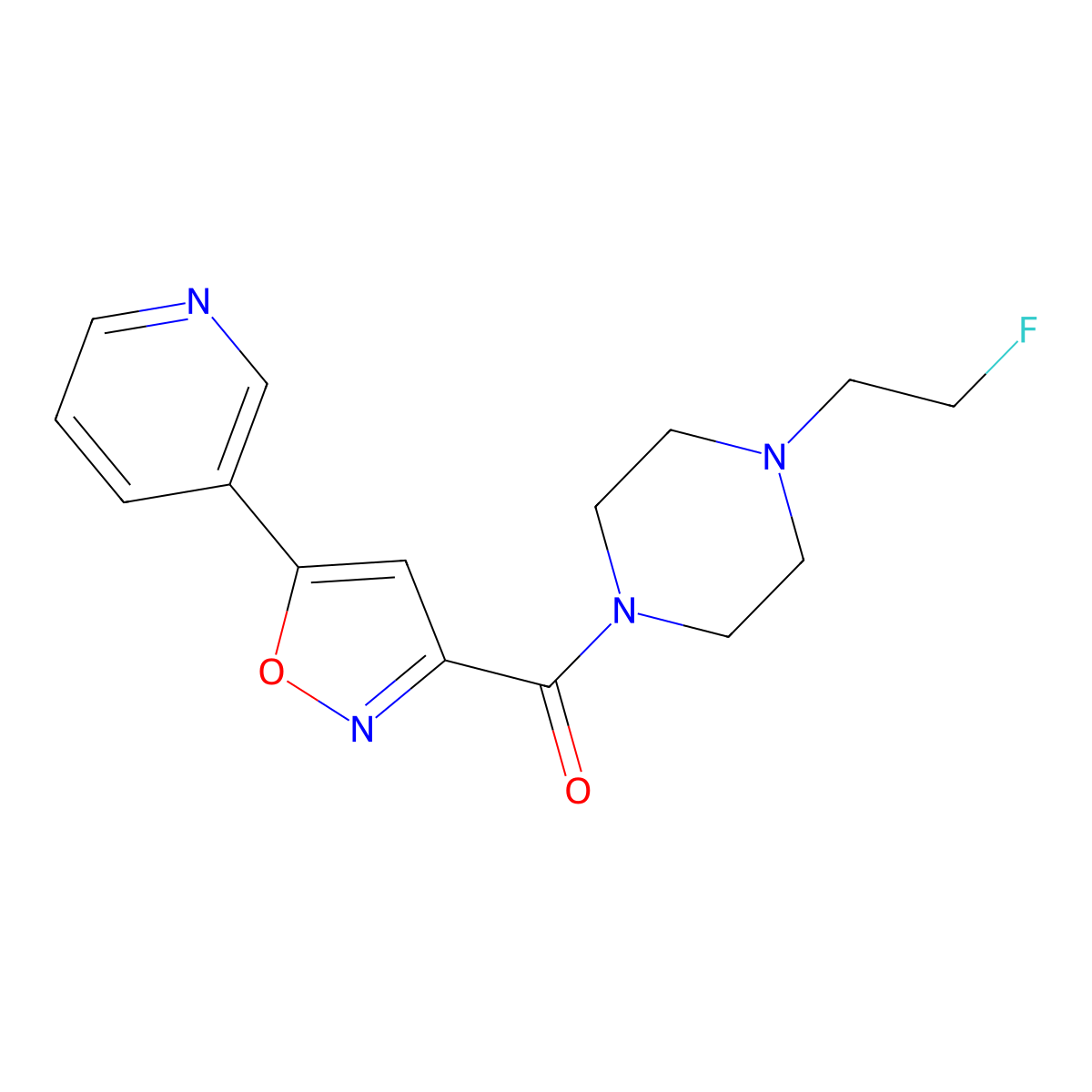 (4-(2-Fluoroethyl)piperazin-1-yl)(5-(pyridin-3-yl)isoxazol-3-yl)methanone molecular structure, CAS 2034561-68-5