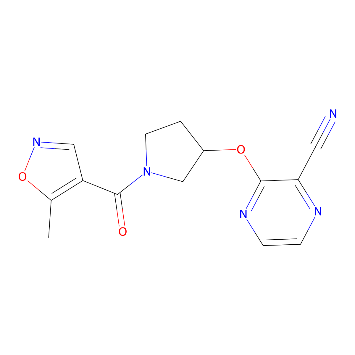3-((1-(5-Methylisoxazole-4-carbonyl)pyrrolidin-3-yl)oxy)pyrazine-2-carbonitrile molecular structure, CAS 2034561-69-6