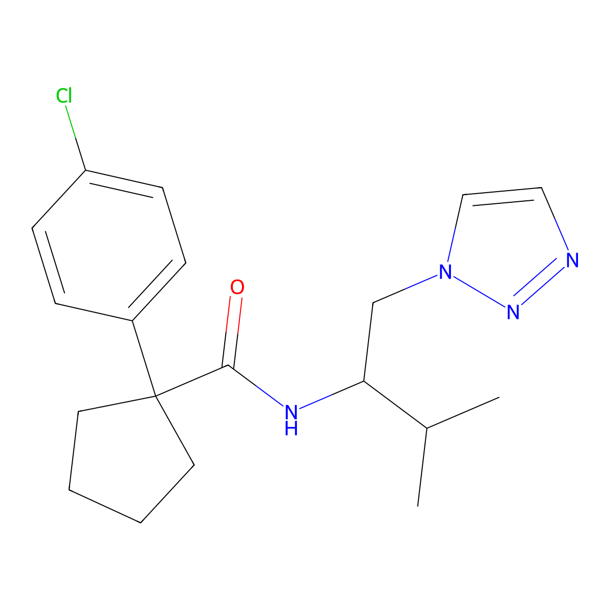 1-(4-chlorophenyl)-N-(3-methyl-1-(1H-1,2,3-triazol-1-yl)butan-2-yl)cyclopentanecarboxamide molecular structure, CAS 2034561-72-1