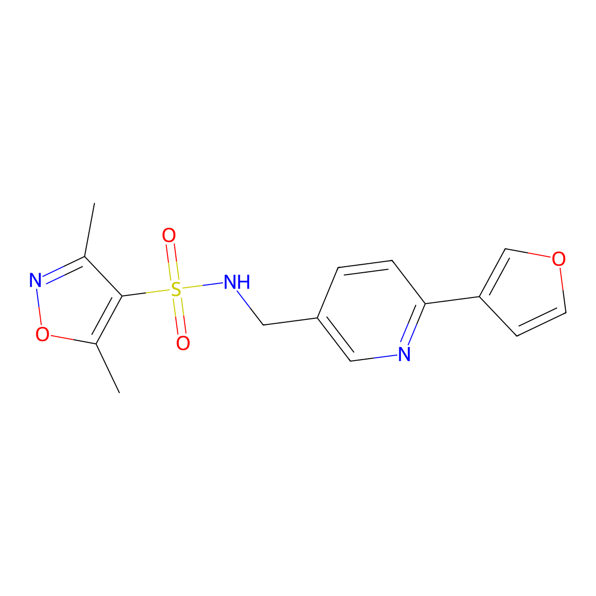 N-((6-(furan-3-yl)pyridin-3-yl)methyl)-3,5-dimethylisoxazole-4-sulfonamide molecular structure, CAS 2034561-74-3