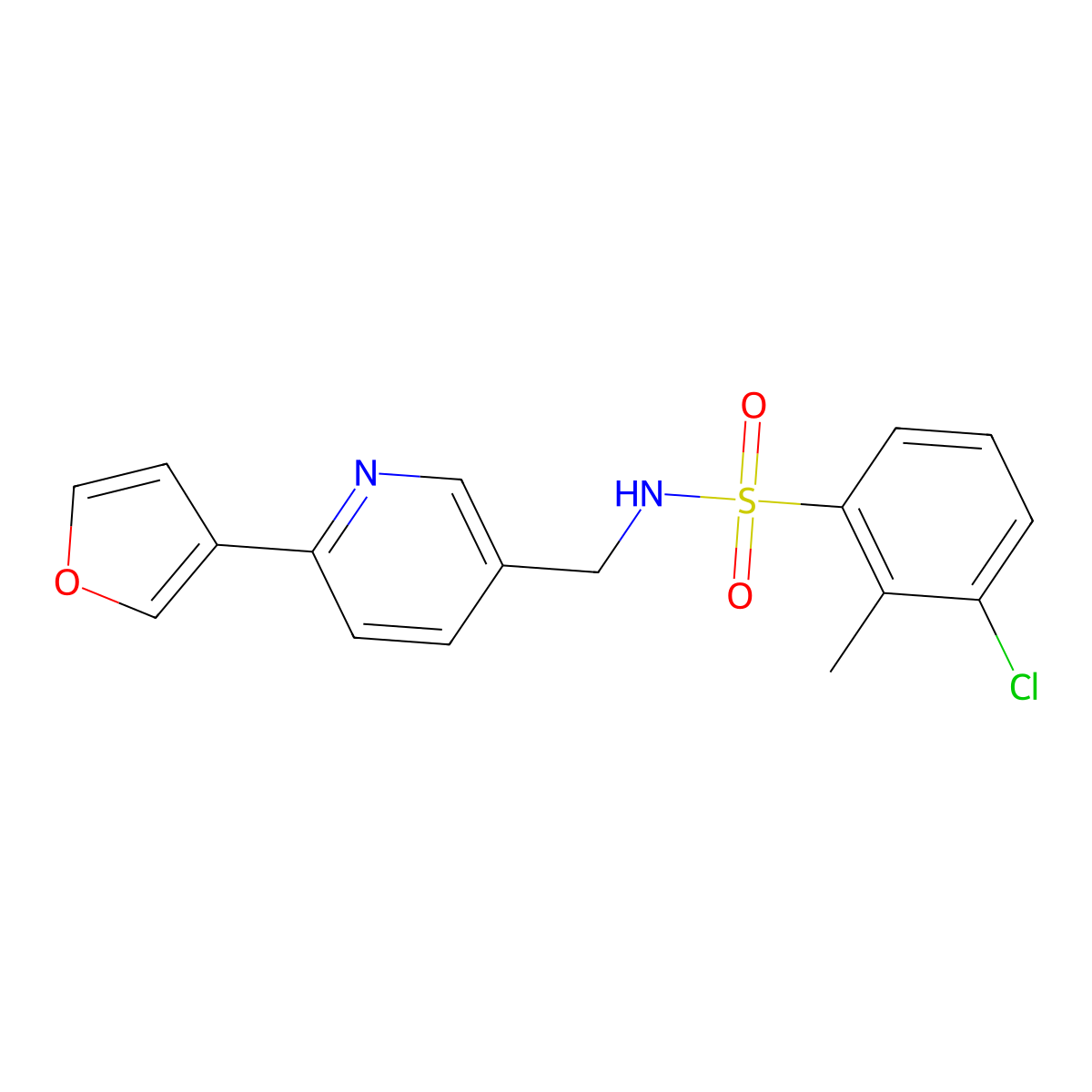 3-chloro-N-((6-(furan-3-yl)pyridin-3-yl)methyl)-2-methylbenzenesulfonamide molecular structure, CAS 2034561-78-7