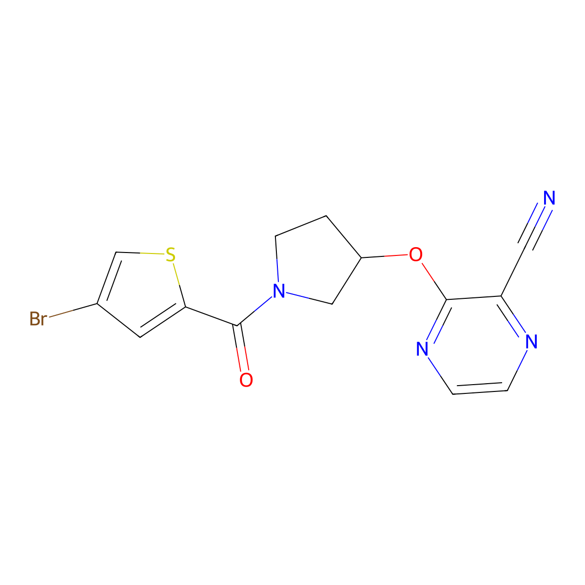 3-((1-(4-Bromothiophene-2-carbonyl)pyrrolidin-3-yl)oxy)pyrazine-2-carbonitrile molecular structure, CAS 2034561-80-1