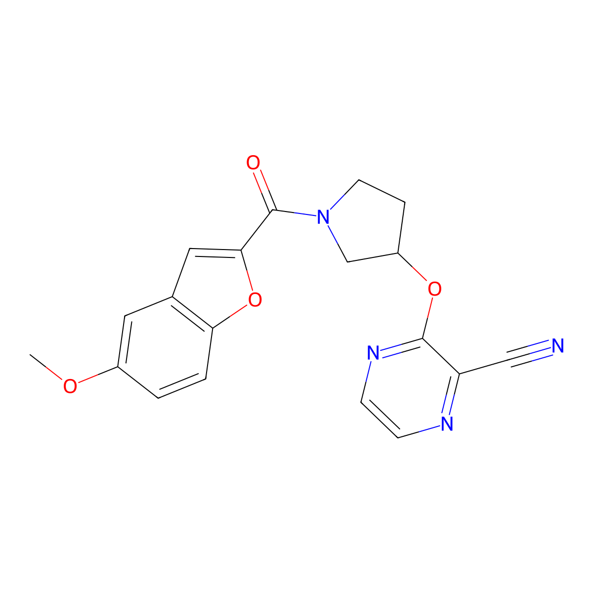 3-((1-(5-Methoxybenzofuran-2-carbonyl)pyrrolidin-3-yl)oxy)pyrazine-2-carbonitrile molecular structure, CAS 2034561-94-7