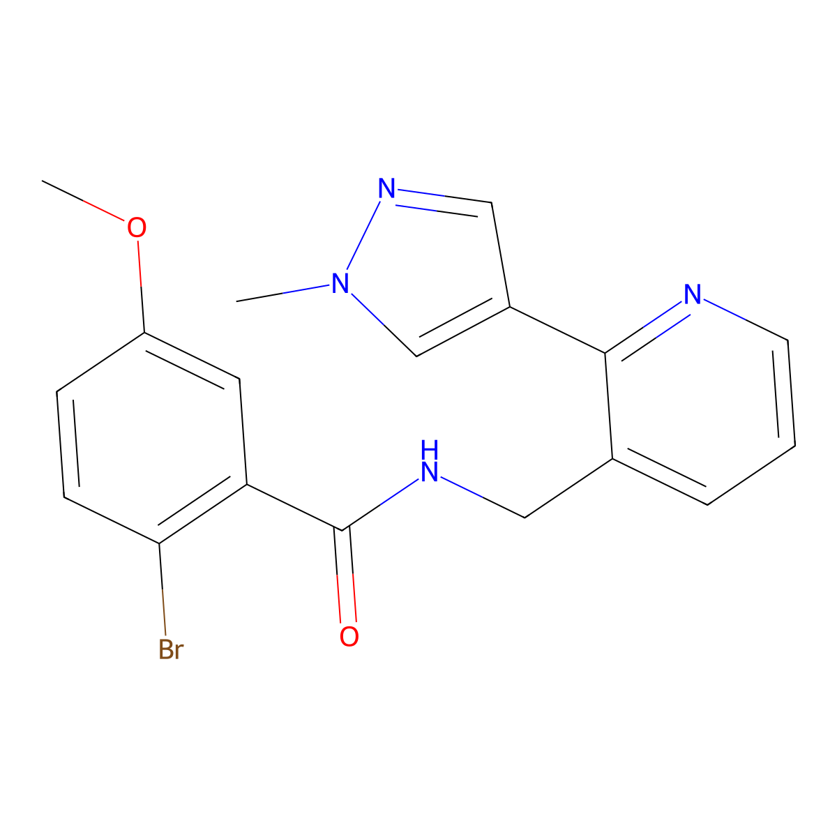 2-bromo-5-methoxy-N-{[2-(1-methyl-1H-pyrazol-4-yl)pyridin-3-yl]methyl}benzamide molecular structure, CAS 2034561-97-0