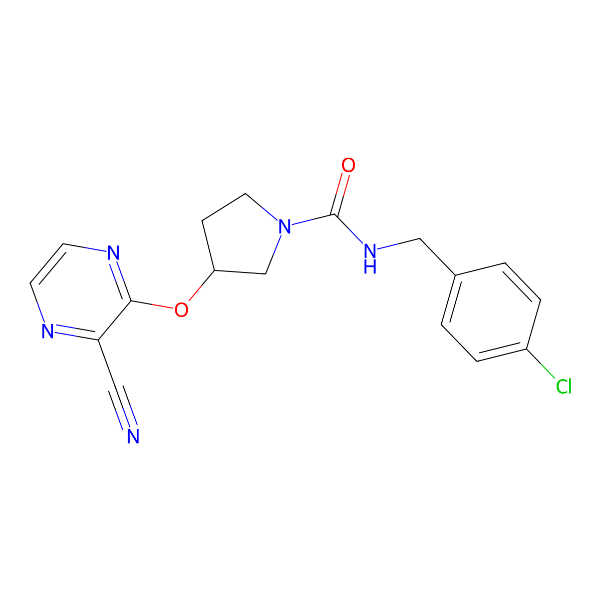 N-(4-chlorobenzyl)-3-((3-cyanopyrazin-2-yl)oxy)pyrrolidine-1-carboxamide molecular structure, CAS 2034562-00-8