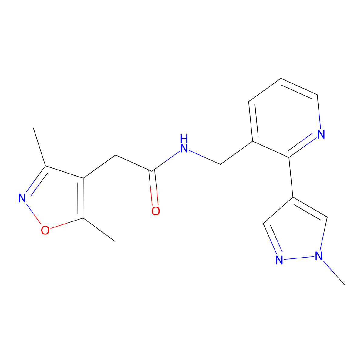 2-(3,5-dimethylisoxazol-4-yl)-N-((2-(1-methyl-1H-pyrazol-4-yl)pyridin-3-yl)methyl)acetamide molecular structure, CAS 2034562-07-5