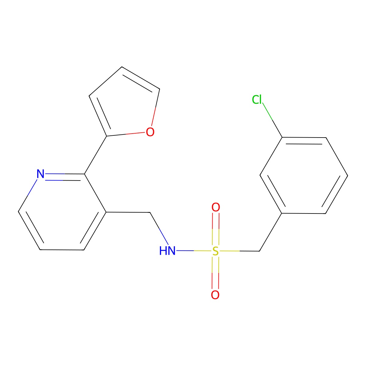 1-(3-chlorophenyl)-N-((2-(furan-2-yl)pyridin-3-yl)methyl)methanesulfonamide molecular structure, CAS 2034562-12-2