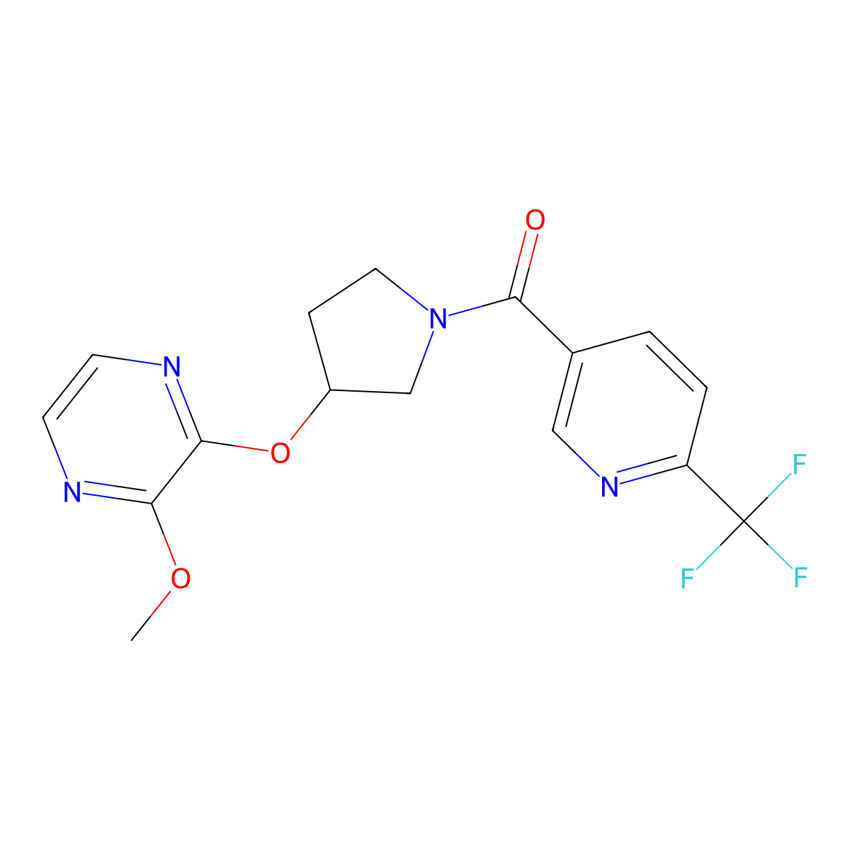 (3-((3-Methoxypyrazin-2-yl)oxy)pyrrolidin-1-yl)(6-(trifluoromethyl)pyridin-3-yl)methanone molecular structure, CAS 2034562-15-5