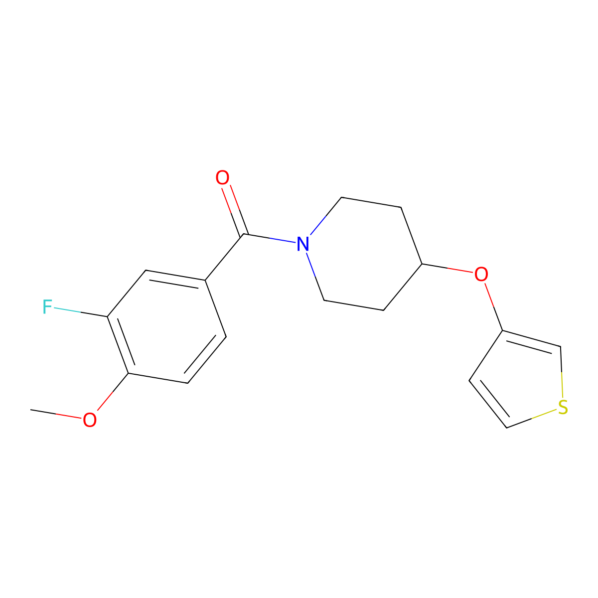 (3-Fluoro-4-methoxyphenyl)(4-(thiophen-3-yloxy)piperidin-1-yl)methanone molecular structure, CAS 2034562-16-6