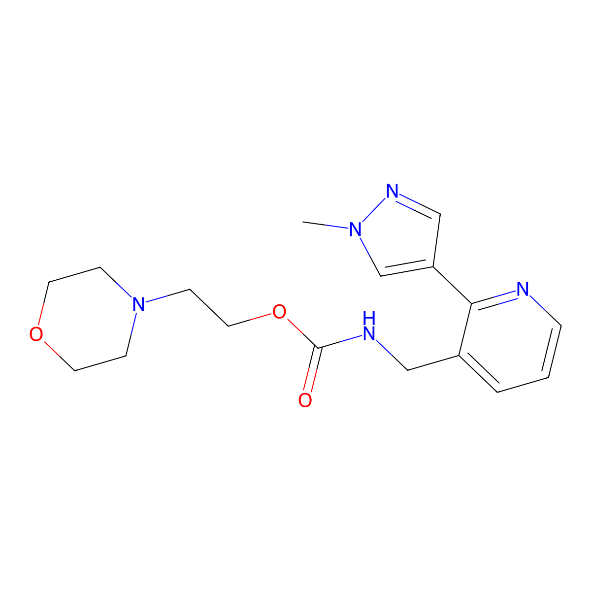 2-morpholinoethyl ((2-(1-methyl-1H-pyrazol-4-yl)pyridin-3-yl)methyl)carbamate molecular structure, CAS 2034562-21-3