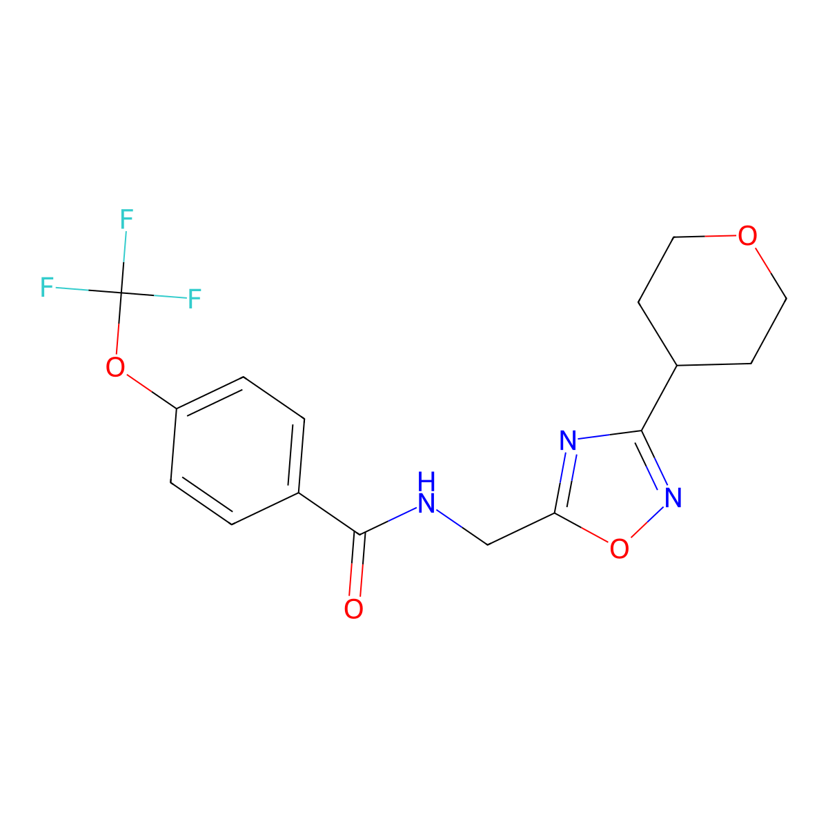 N-((3-(tetrahydro-2H-pyran-4-yl)-1,2,4-oxadiazol-5-yl)methyl)-4-(trifluoromethoxy)benzamide molecular structure, CAS 2034562-27-9
