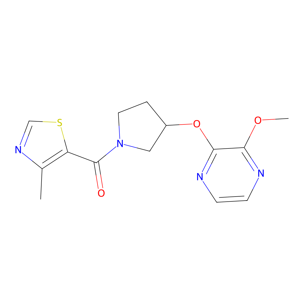 (3-((3-Methoxypyrazin-2-yl)oxy)pyrrolidin-1-yl)(4-methylthiazol-5-yl)methanone molecular structure, CAS 2034562-28-0