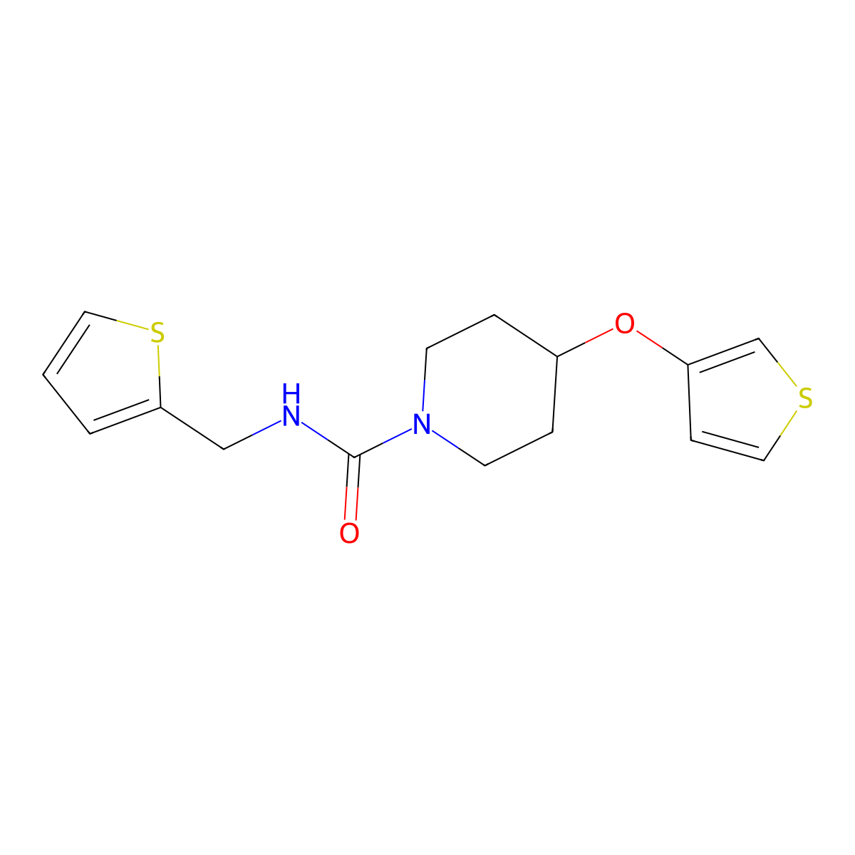 N-(thiophen-2-ylmethyl)-4-(thiophen-3-yloxy)piperidine-1-carboxamide molecular structure, CAS 2034562-29-1