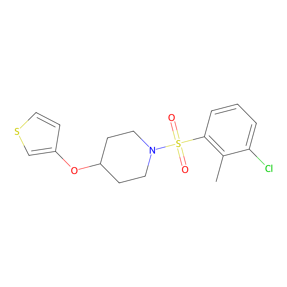 1-((3-Chloro-2-methylphenyl)sulfonyl)-4-(thiophen-3-yloxy)piperidine molecular structure, CAS 2034562-35-9