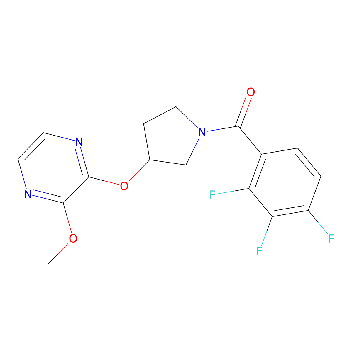 (3-((3-Methoxypyrazin-2-yl)oxy)pyrrolidin-1-yl)(2,3,4-trifluorophenyl)methanone molecular structure, CAS 2034562-38-2