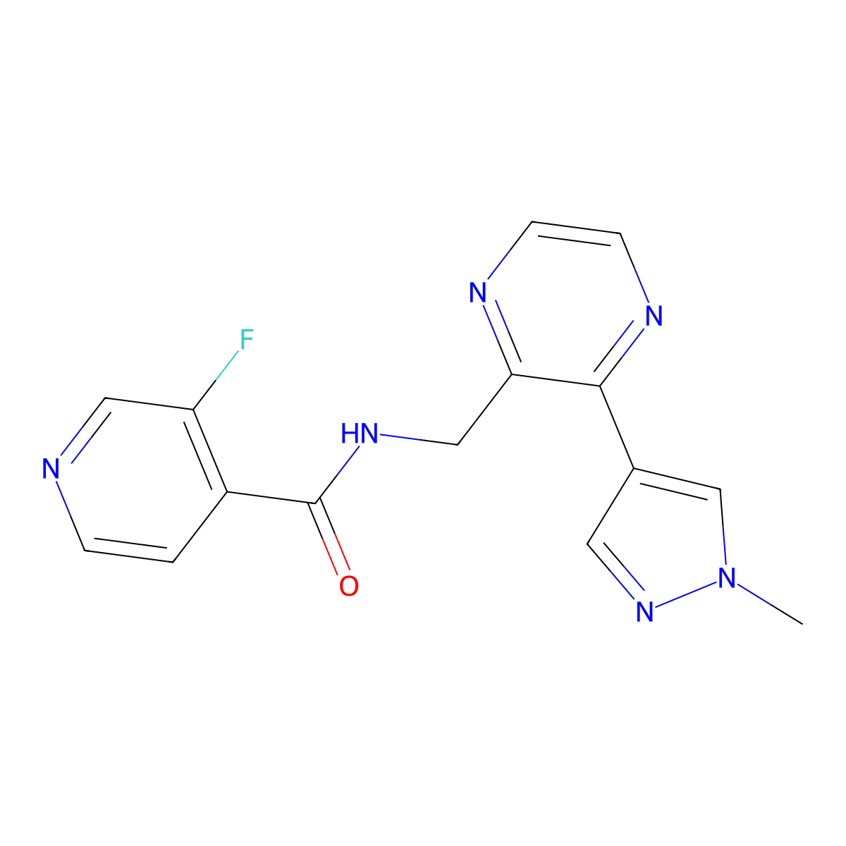 3-fluoro-N-((3-(1-methyl-1H-pyrazol-4-yl)pyrazin-2-yl)methyl)isonicotinamide molecular structure, CAS 2034562-40-6