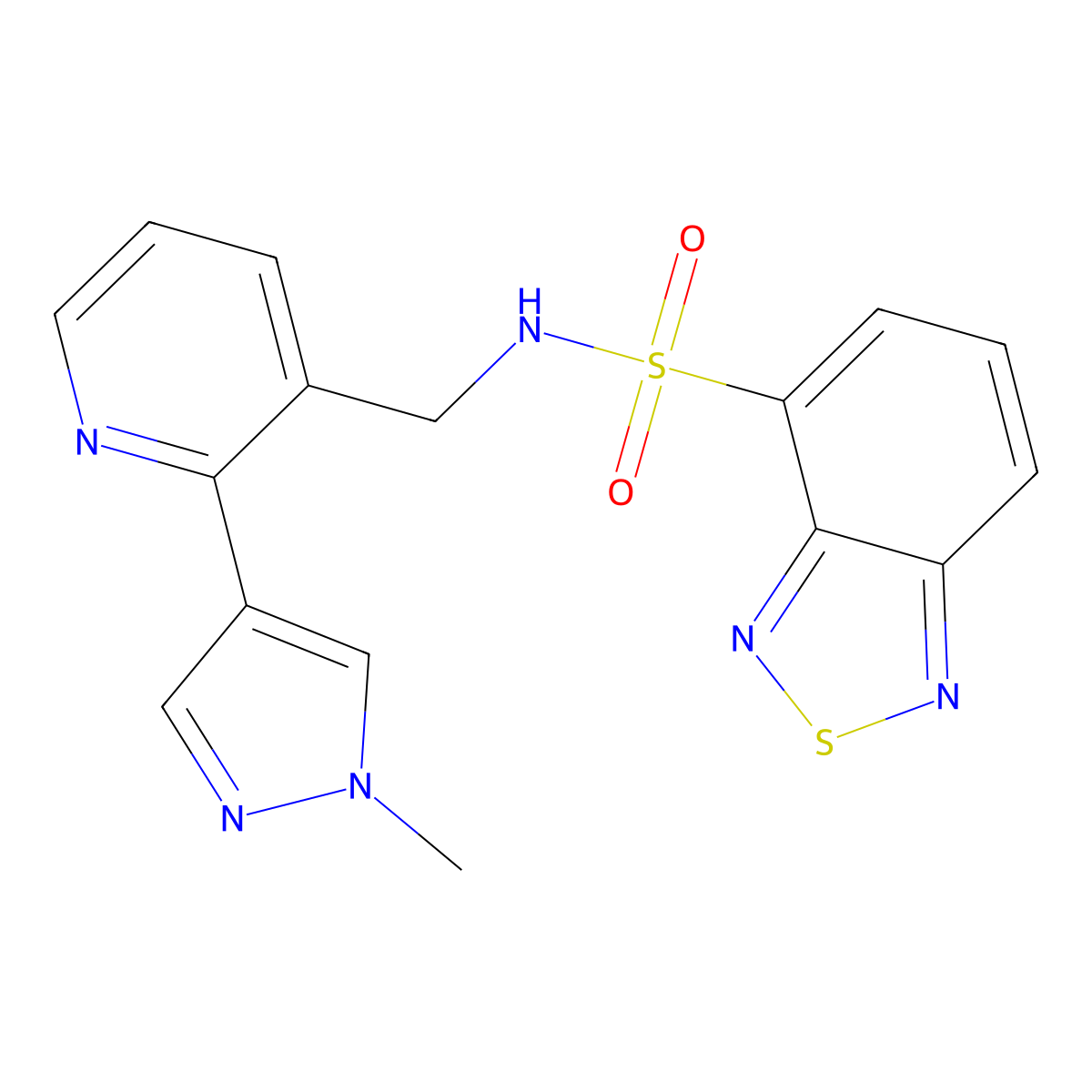 N-((2-(1-methyl-1H-pyrazol-4-yl)pyridin-3-yl)methyl)benzo[c][1,2,5]thiadiazole-4-sulfonamide molecular structure, CAS 2034562-42-8