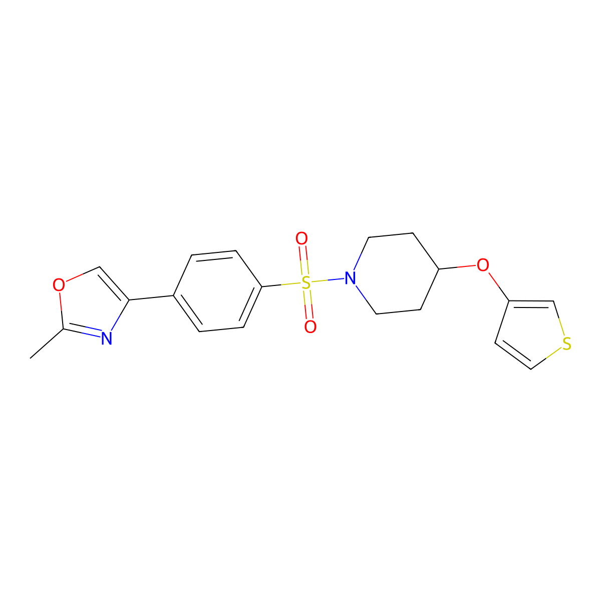 2-Methyl-4-(4-((4-(thiophen-3-yloxy)piperidin-1-yl)sulfonyl)phenyl)oxazole molecular structure, CAS 2034562-43-9