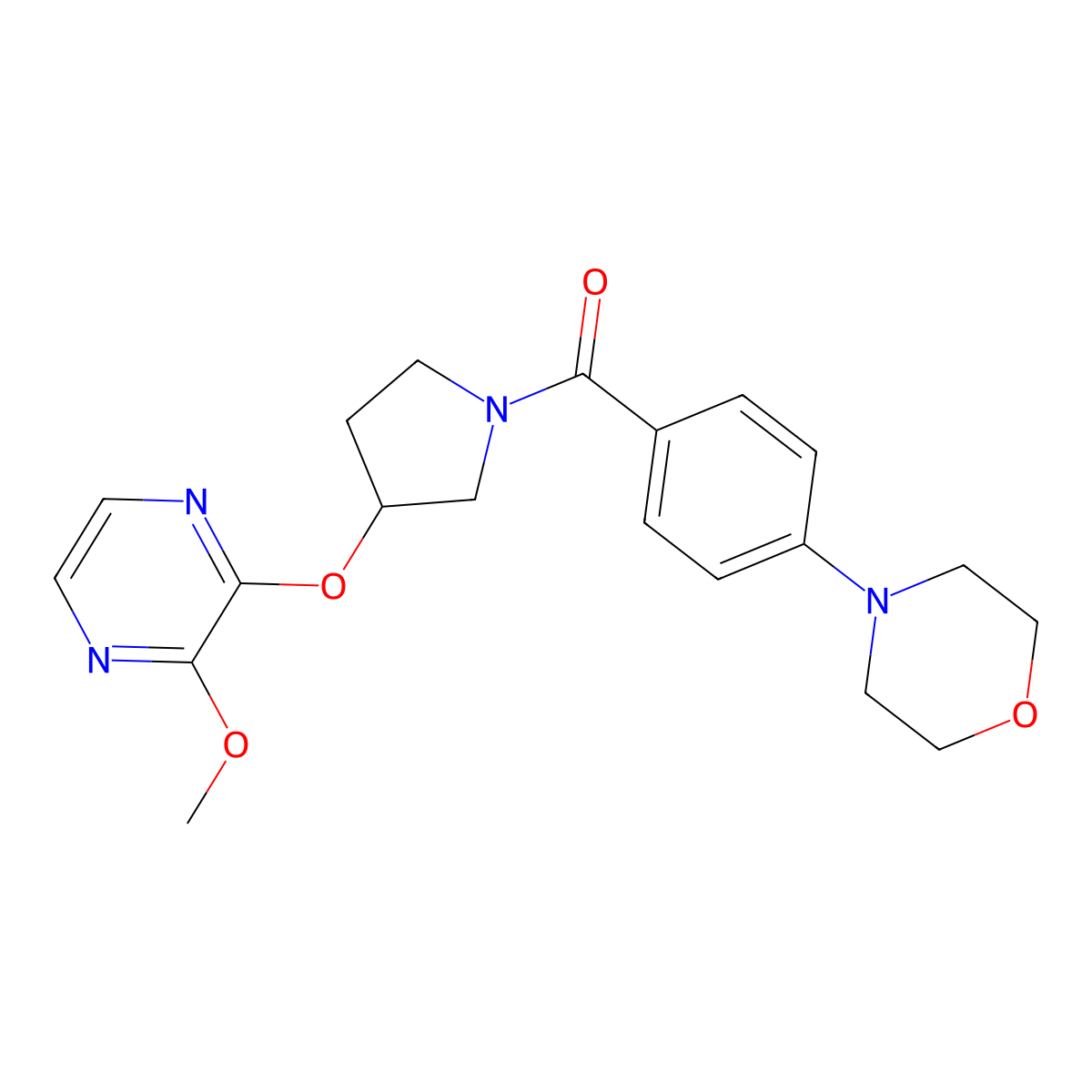 (3-((3-Methoxypyrazin-2-yl)oxy)pyrrolidin-1-yl)(4-morpholinophenyl)methanone molecular structure, CAS 2034562-45-1