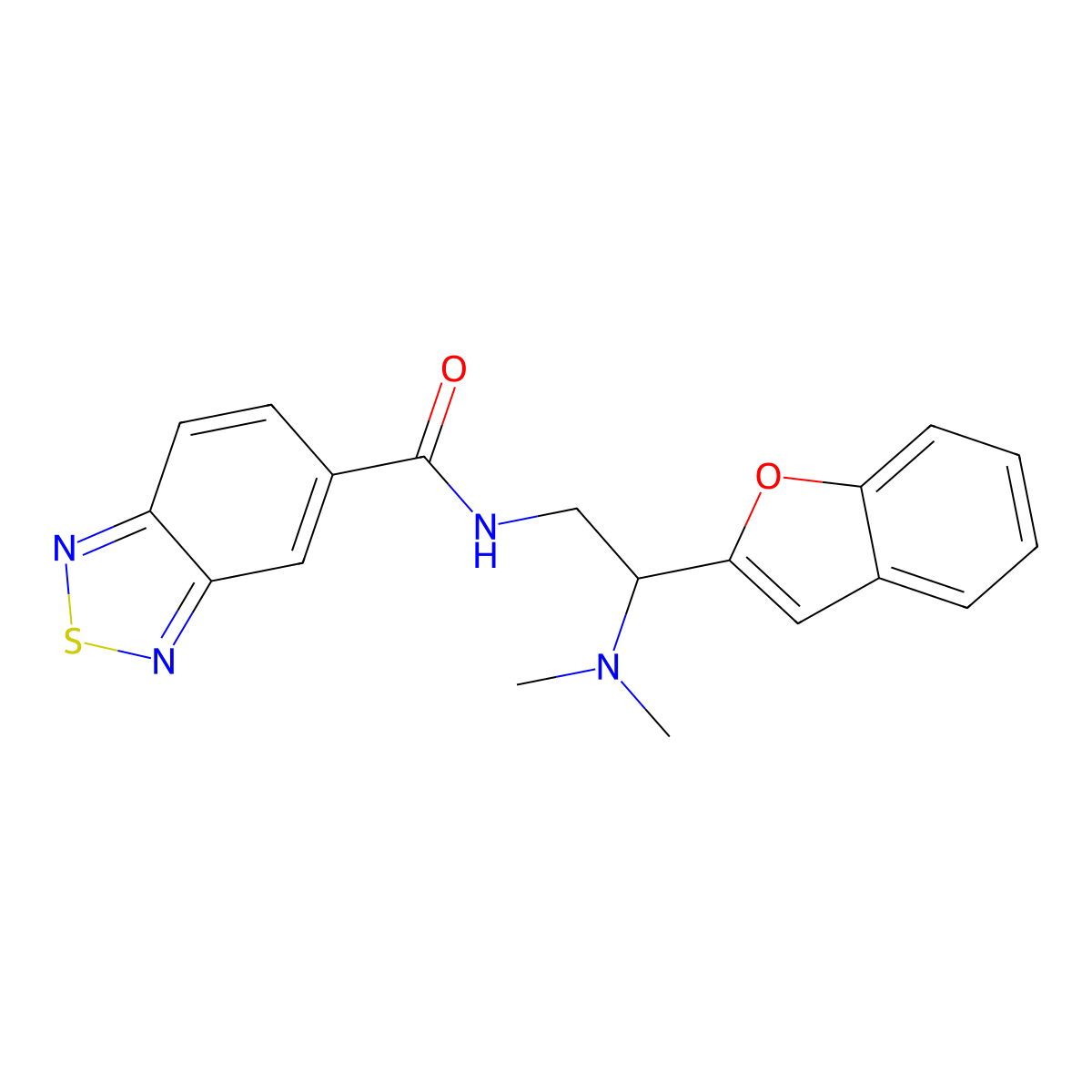 N-(2-(benzofuran-2-yl)-2-(dimethylamino)ethyl)benzo[c][1,2,5]thiadiazole-5-carboxamide molecular structure, CAS 2034562-47-3