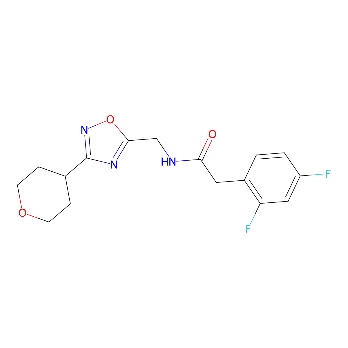 2-(2,4-difluorophenyl)-N-{[3-(oxan-4-yl)-1,2,4-oxadiazol-5-yl]methyl}acetamide molecular structure, CAS 2034562-50-8