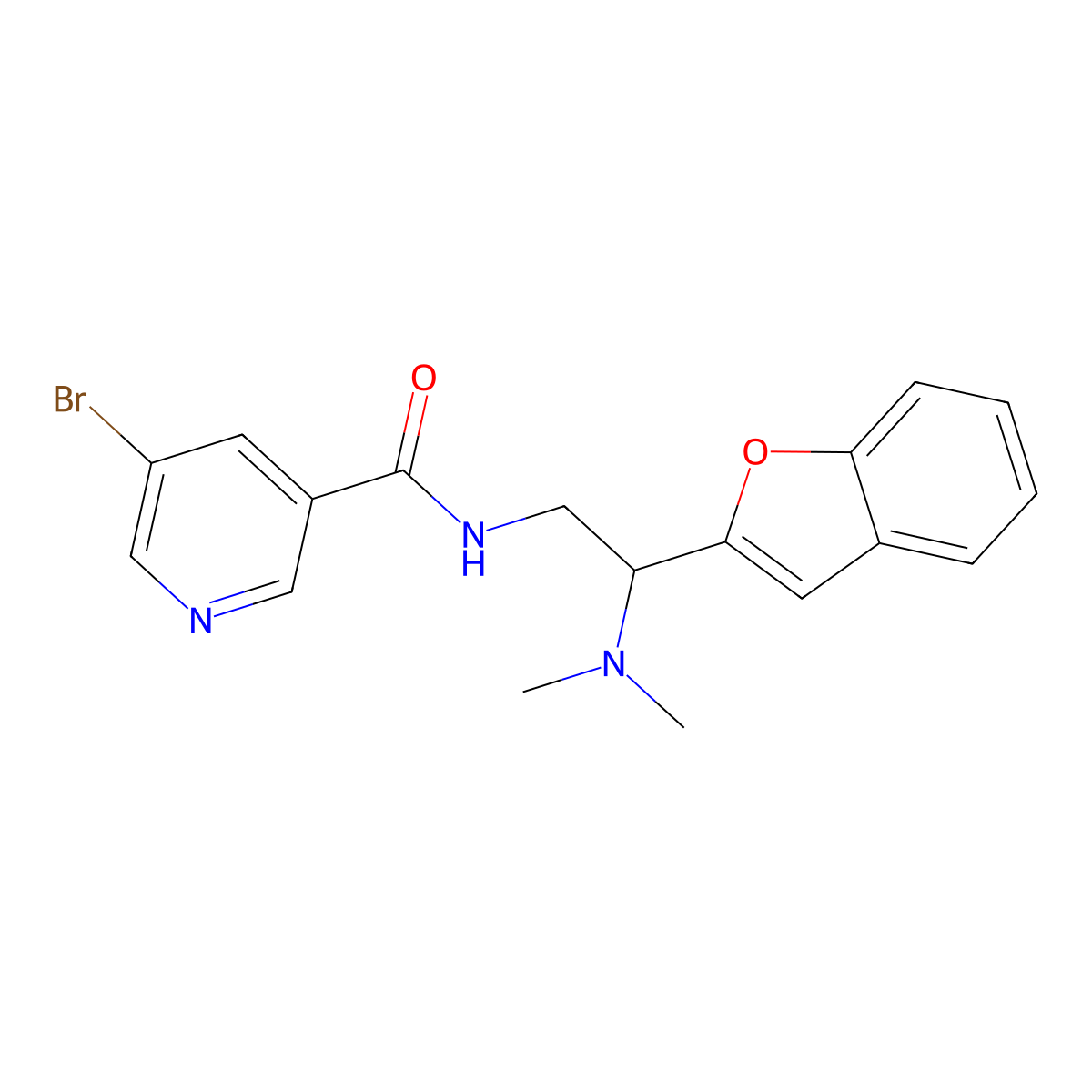 N-(2-(benzofuran-2-yl)-2-(dimethylamino)ethyl)-5-bromonicotinamide molecular structure, CAS 2034562-61-1