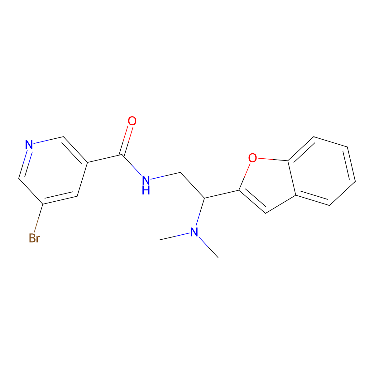 N-(2-(benzofuran-2-yl)-2-(dimethylamino)ethyl)-5-bromonicotinamide molecular structure, CAS 2034562-61-1