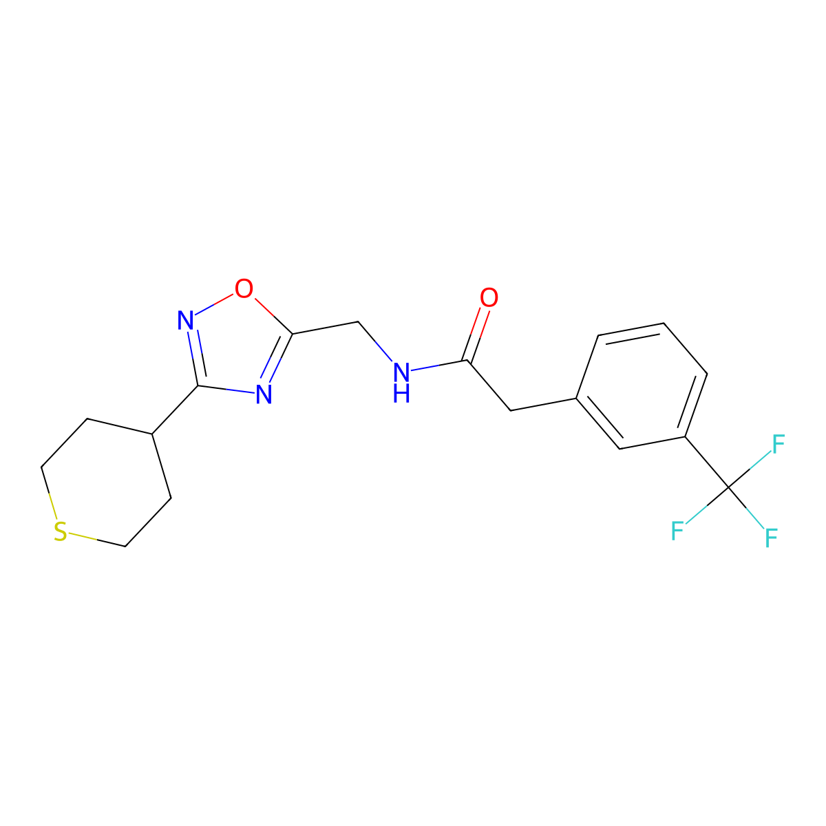 N-((3-(tetrahydro-2H-thiopyran-4-yl)-1,2,4-oxadiazol-5-yl)methyl)-2-(3-(trifluoromethyl)phenyl)acetamide molecular structure, CAS 2034562-72-4