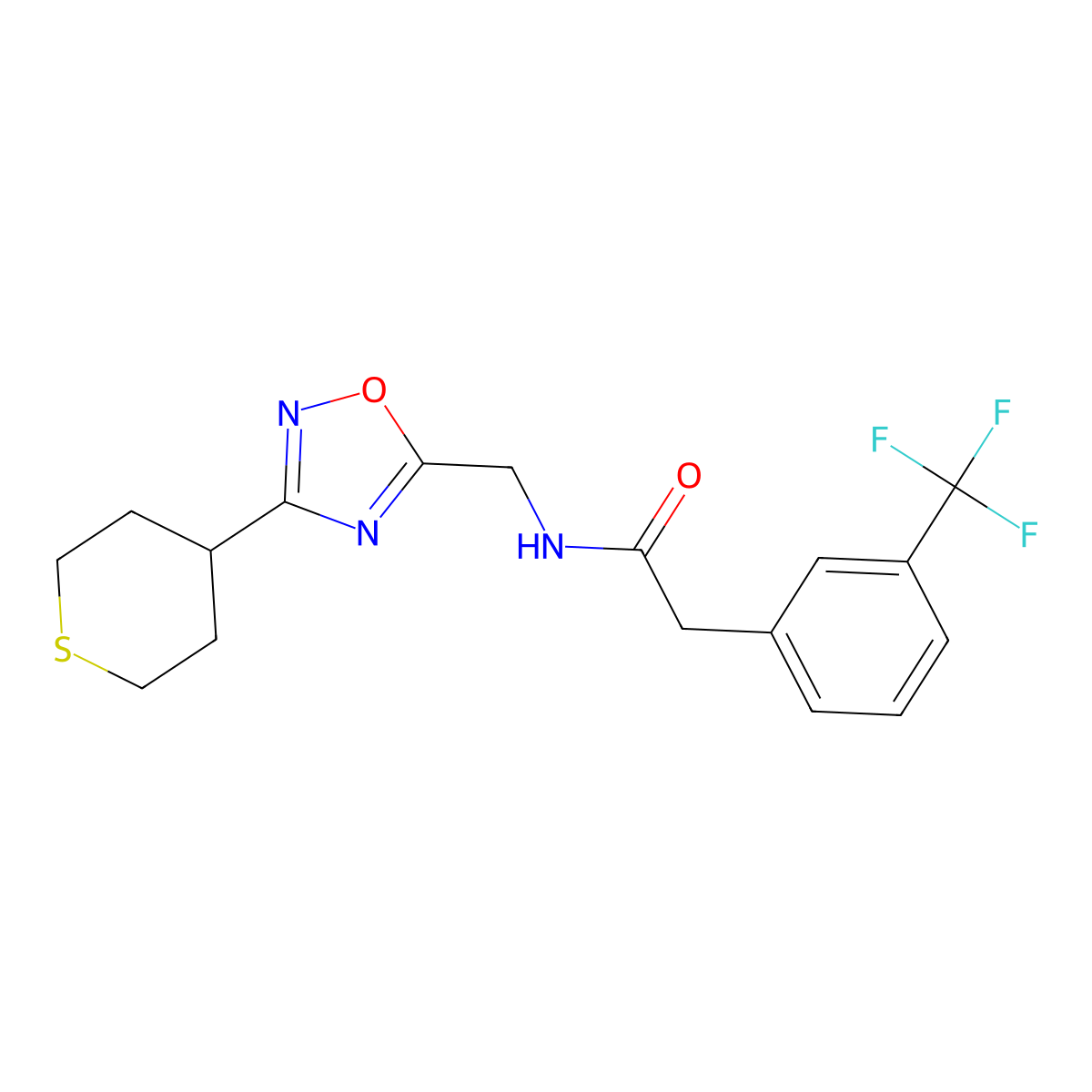 N-((3-(tetrahydro-2H-thiopyran-4-yl)-1,2,4-oxadiazol-5-yl)methyl)-2-(3-(trifluoromethyl)phenyl)acetamide molecular structure, CAS 2034562-72-4