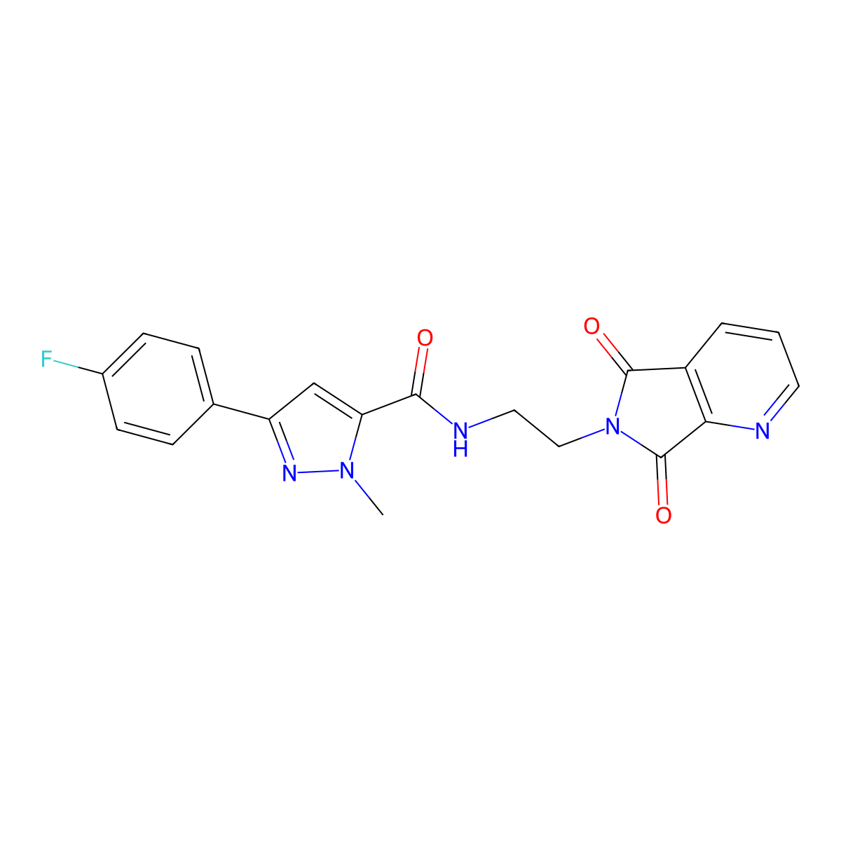 N-(2-(5,7-dioxo-5H-pyrrolo[3,4-b]pyridin-6(7H)-yl)ethyl)-3-(4-fluorophenyl)-1-methyl-1H-pyrazole-5-carboxamide molecular structure, CAS 2034562-90-6