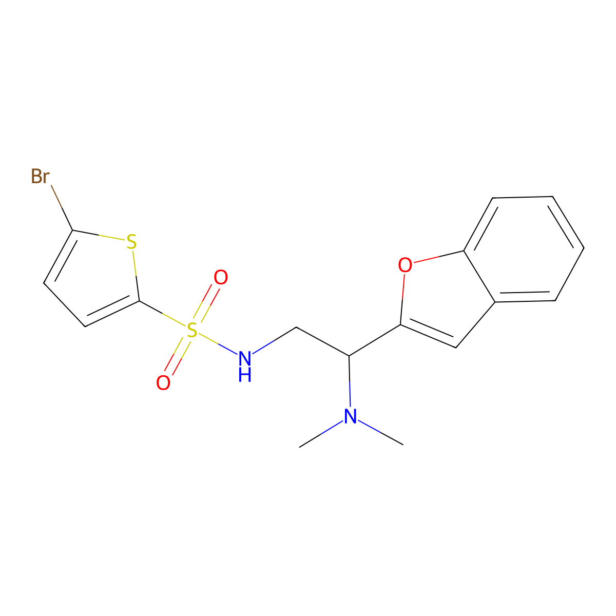 N-(2-(benzofuran-2-yl)-2-(dimethylamino)ethyl)-5-bromothiophene-2-sulfonamide molecular structure, CAS 2034562-92-8