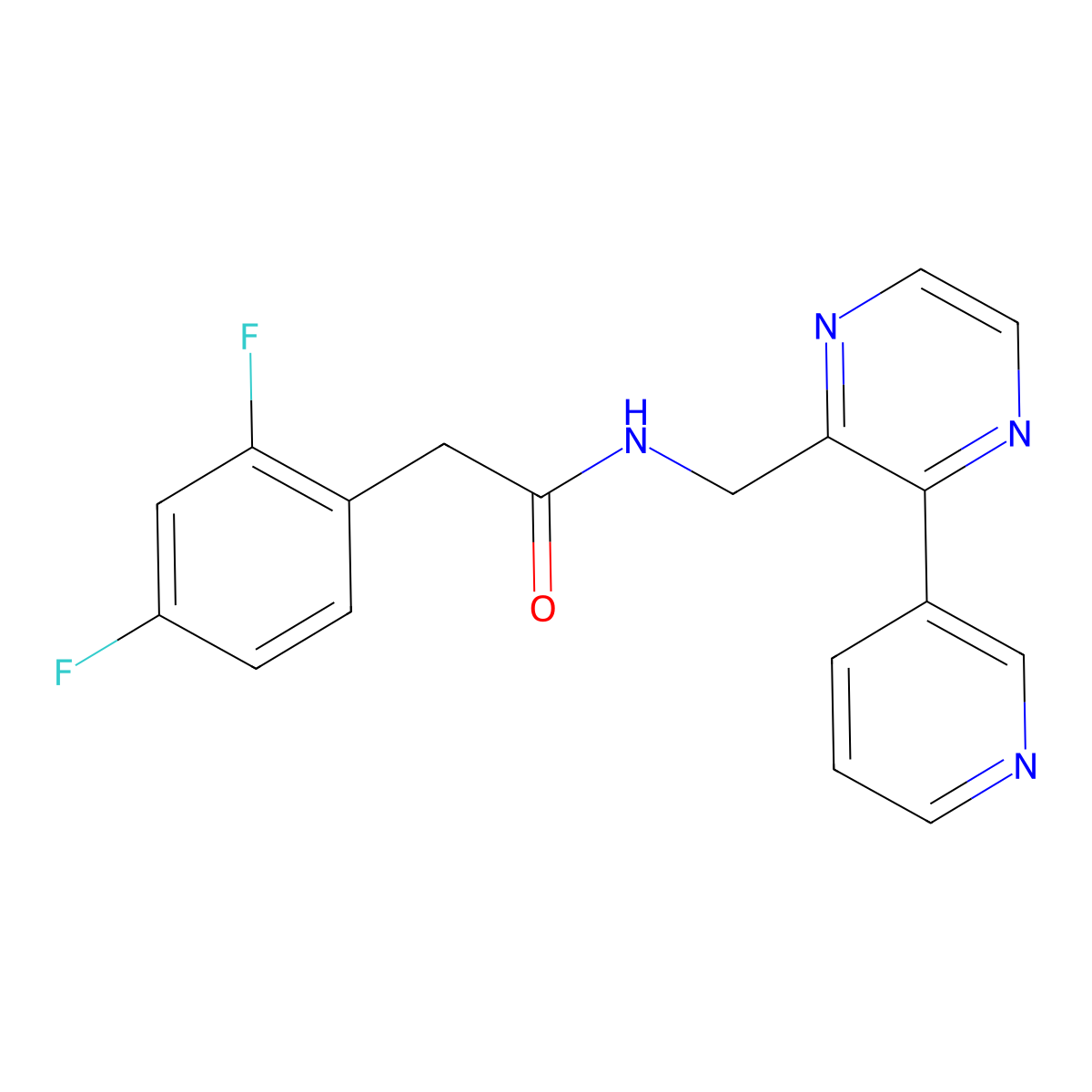 2-(2,4-difluorophenyl)-N-((3-(pyridin-3-yl)pyrazin-2-yl)methyl)acetamide molecular structure, CAS 2034563-01-2