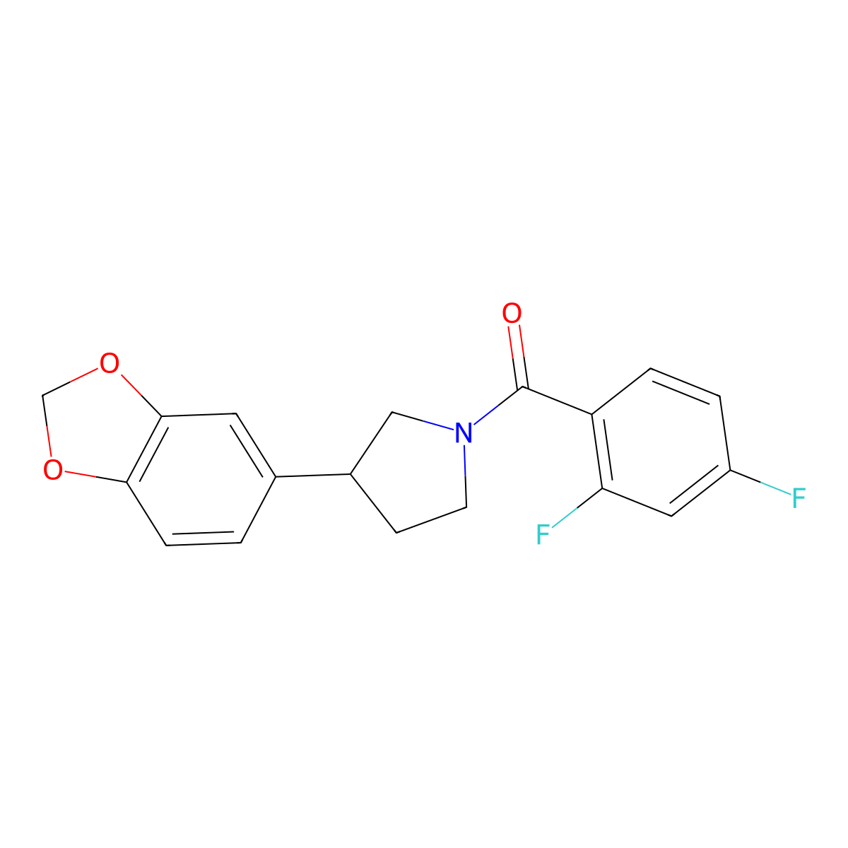 (3-(Benzo[d][1,3]dioxol-5-yl)pyrrolidin-1-yl)(2,4-difluorophenyl)methanone molecular structure, CAS 2034563-04-5