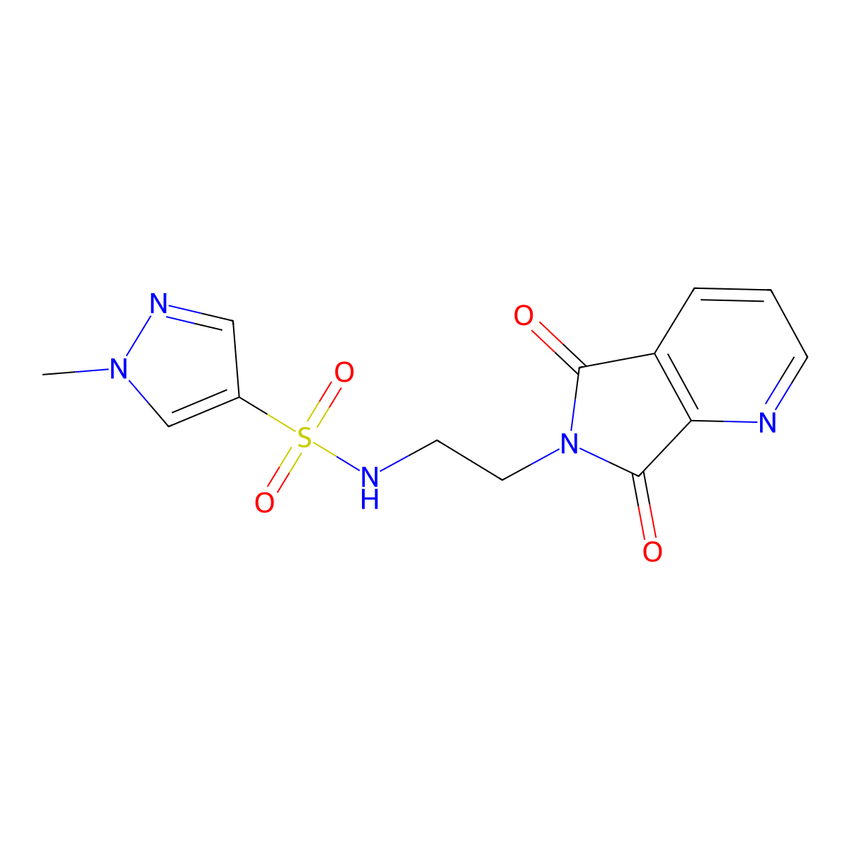 N-(2-(5,7-dioxo-5H-pyrrolo[3,4-b]pyridin-6(7H)-yl)ethyl)-1-methyl-1H-pyrazole-4-sulfonamide molecular structure, CAS 2034563-07-8