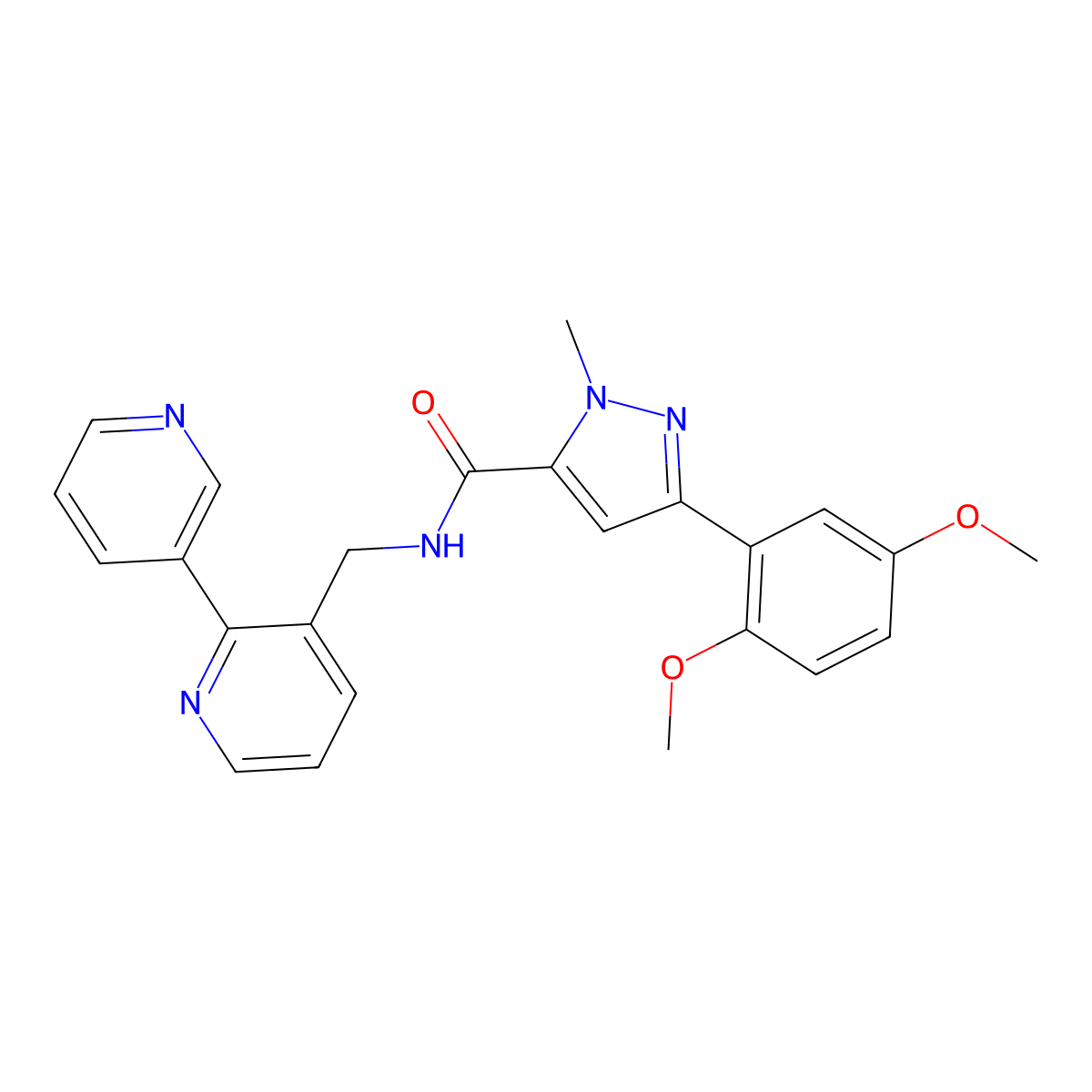 N-([2,3'-bipyridin]-3-ylmethyl)-3-(2,5-dimethoxyphenyl)-1-methyl-1H-pyrazole-5-carboxamide molecular structure, CAS 2034563-10-3