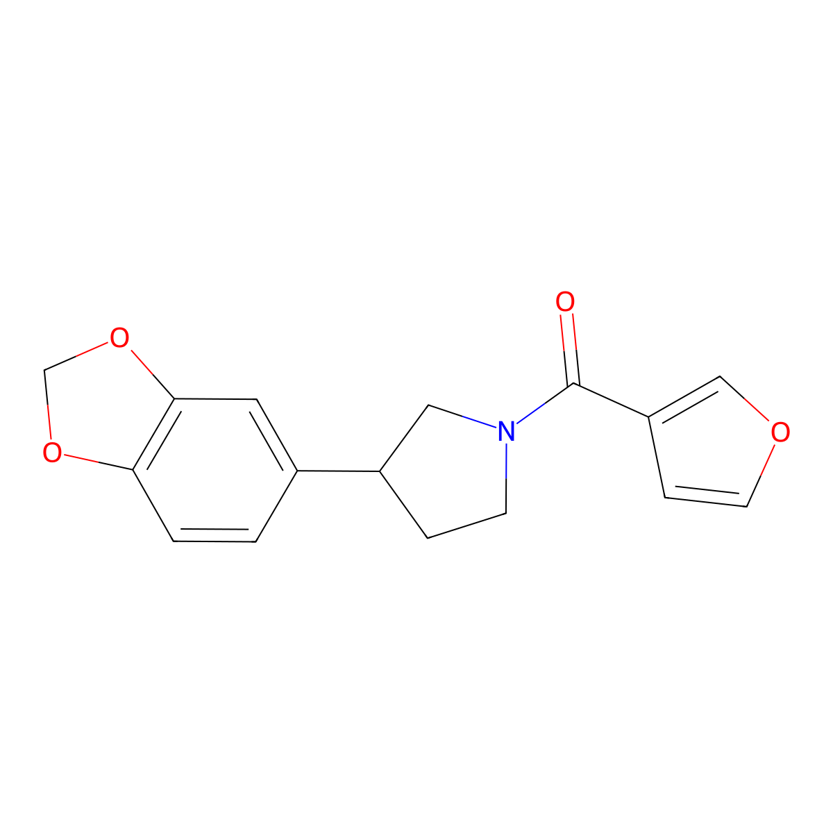 (3-(Benzo[d][1,3]dioxol-5-yl)pyrrolidin-1-yl)(furan-3-yl)methanone molecular structure, CAS 2034563-15-8
