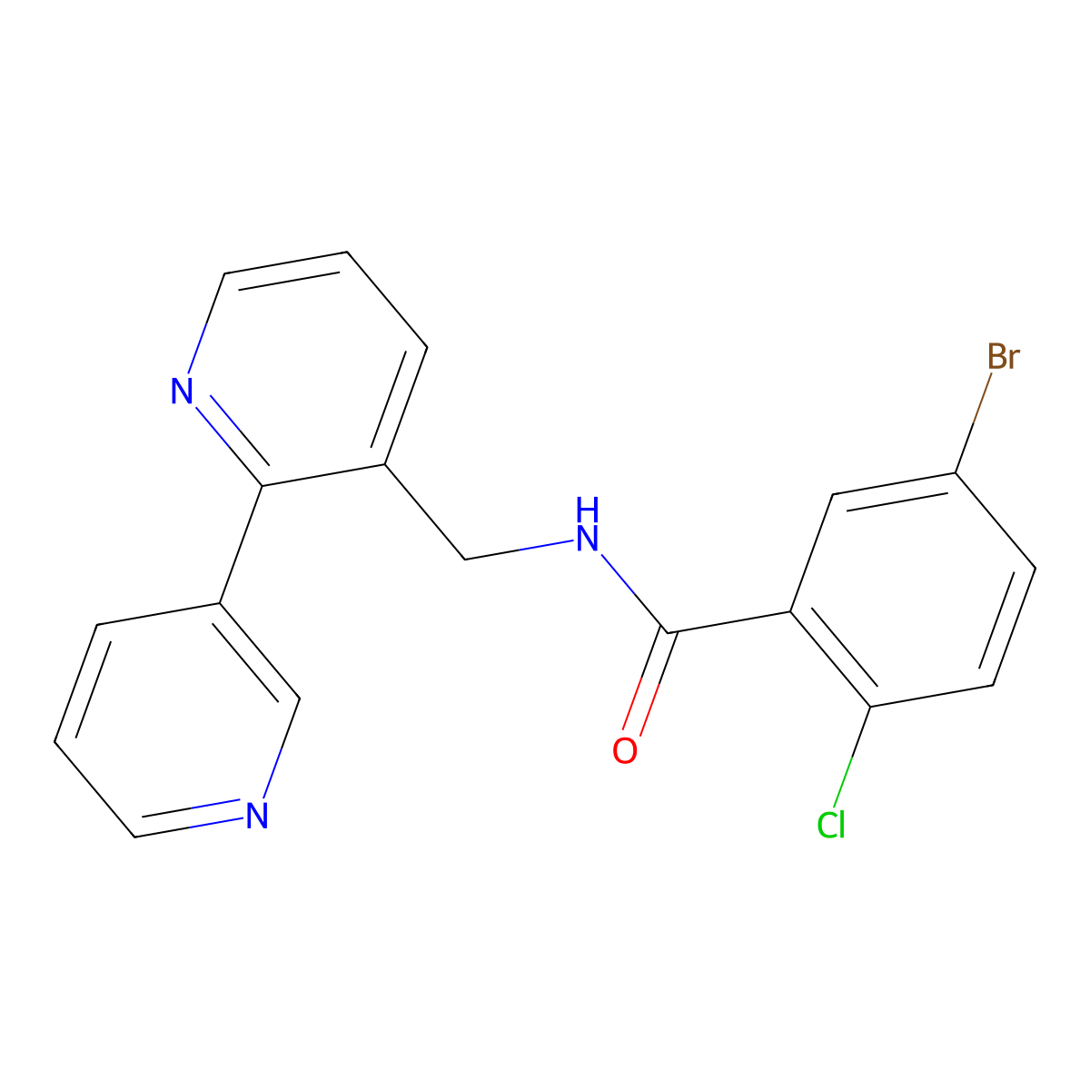 N-([2,3'-bipyridin]-3-ylmethyl)-5-bromo-2-chlorobenzamide molecular structure, CAS 2034563-16-9