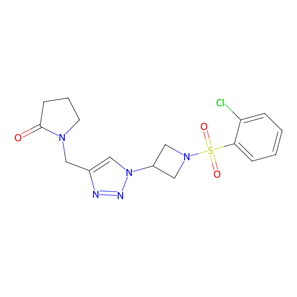 1-((1-(1-((2-chlorophenyl)sulfonyl)azetidin-3-yl)-1H-1,2,3-triazol-4-yl)methyl)pyrrolidin-2-one molecular structure, CAS 2034563-19-2